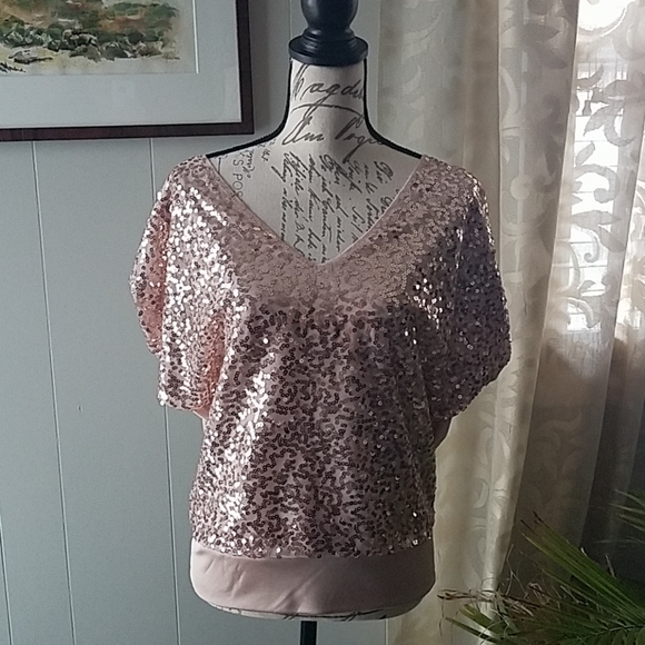 Express Tops - NWT Express blush colored sequined top